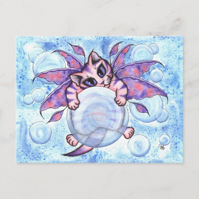 Bubble Fairy Kitten Fantasy Cat Art Postcard (Front)