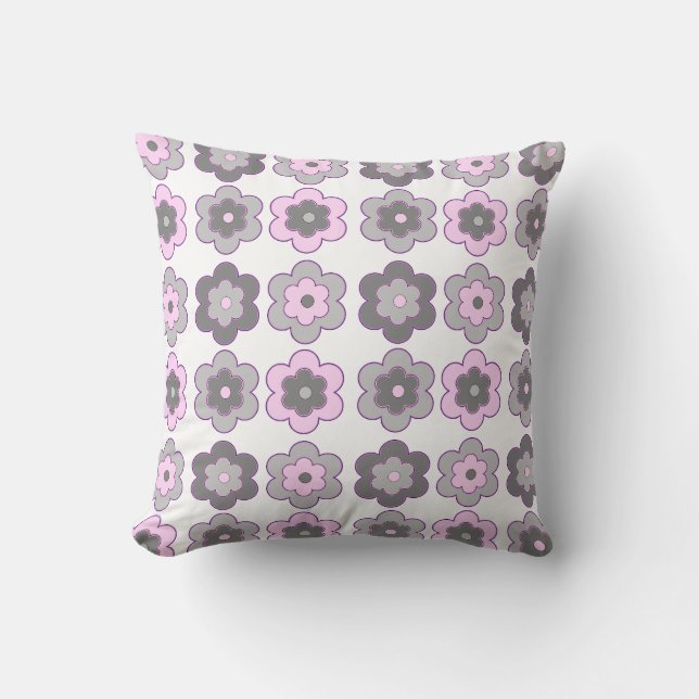 Bubble Flowers (pink and grey) Pattern Throw Pillow (Front)
