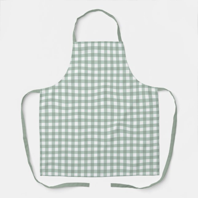 Bubble Frogs Gingham - sage laurel green plaid.  Apron (Front)