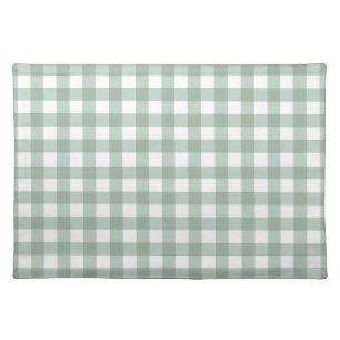 Bubble Frogs Gingham - sage laurel green plaid. Cloth Placemat