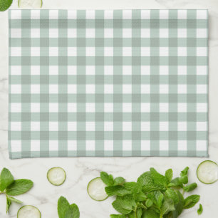 Bubble Frogs Gingham - sage laurel green plaid. Kitchen Towel