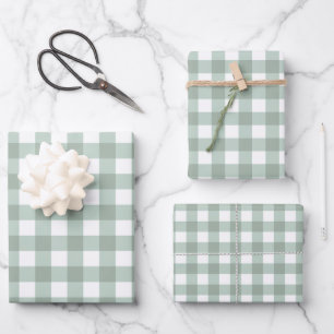 Bubble Frogs Gingham - sage laurel green plaid.  Wrapping Paper Sheets