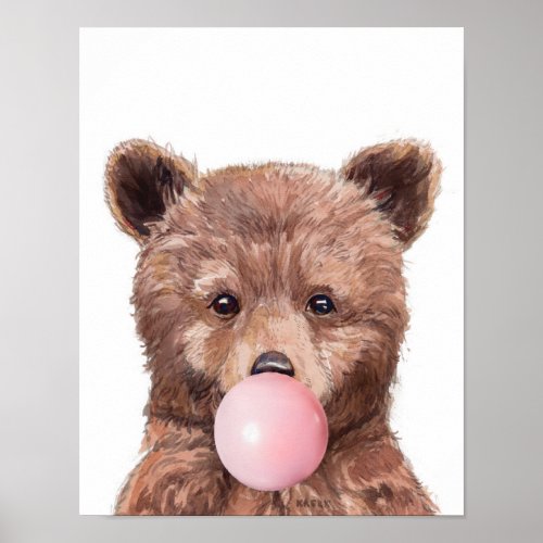 Bubble Gum Baby Bear Cub Nursery Child Woodland Poster