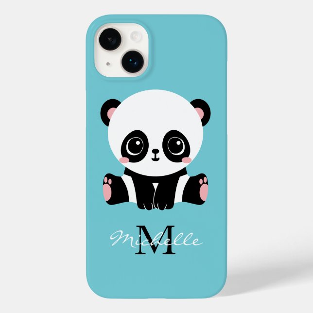 Bubble Gum Blue Panda Monogram Personalized Name Case-Mate iPhone Case (Back)