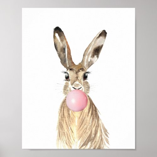 Bubble Gum Bunny Hare Nursery Child Woodland Poster