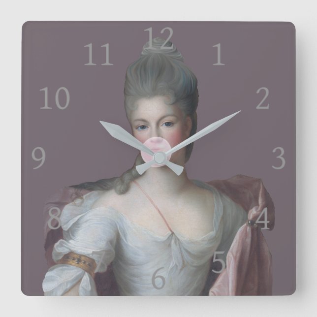 Bubble gum Diva blowing a pink bubble gum Square Wall Clock (Front)