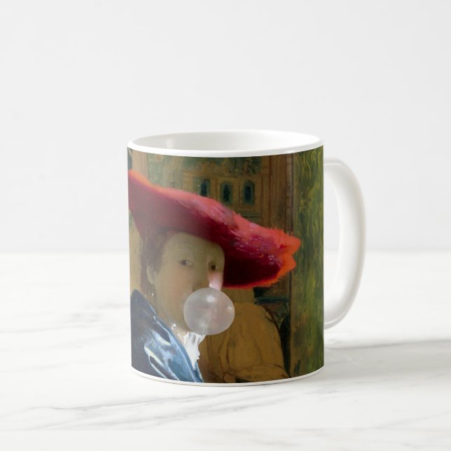 Bubble gum Diva in a red hat blowing a bubble gum Coffee Mug (Front Right)