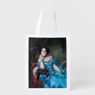 Bubble gum Diva in blue satin  Grocery Bag
