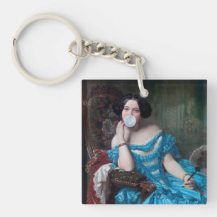 Bubble gum Diva in blue satin Keychain
