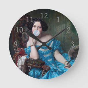 Bubble gum Diva in blue satin Round Clock