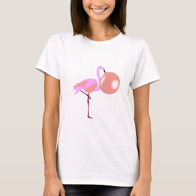 Bubble Gum Flamingo Blowing Bubble T-Shirt (Front)