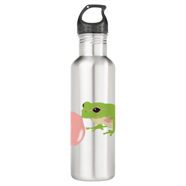 Bubble Gum Frog Blowing Bubble Stainless Steel Water Bottle (Front)
