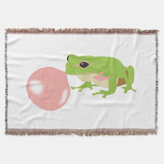 Bubble Gum Frog Blowing Bubble Throw Blanket (Front)