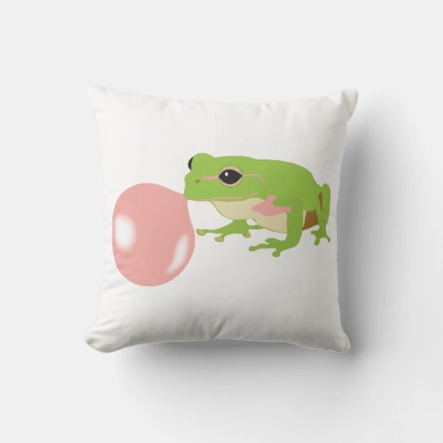 Bubble Gum Frog Blowing Bubble Throw Pillow