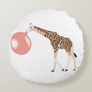 Bubble Gum Giraffe Blowing Bubble Round Pillow