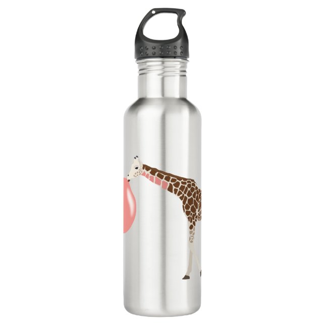 Bubble Gum Giraffe Blowing Bubble  Stainless Steel Water Bottle (Front)