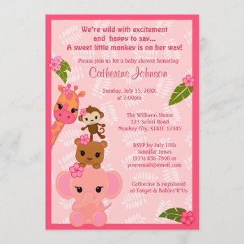 Bubble Gum Jungle Baby Shower Invitations Girl by MonkeyHutDesigns at Zazzle