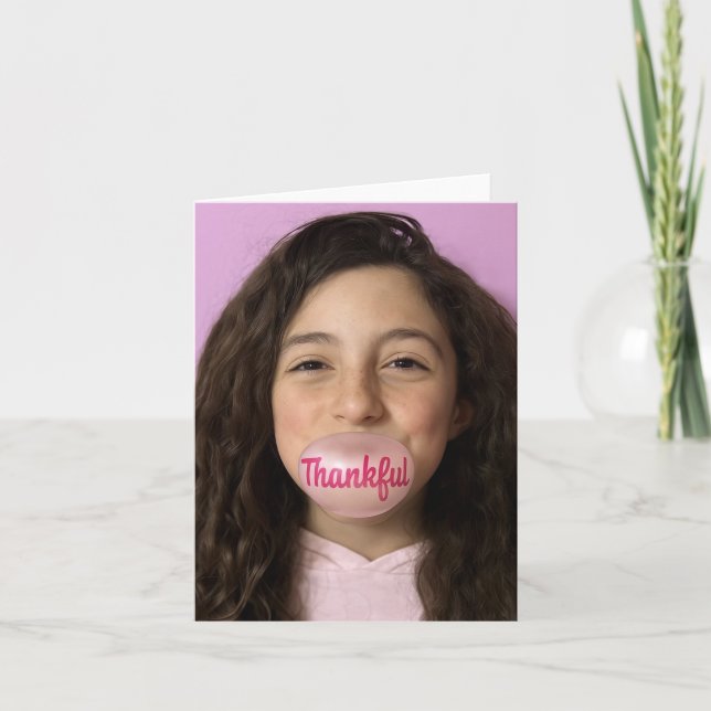 Bubble Gum Letterpress Thank You Card (Front)