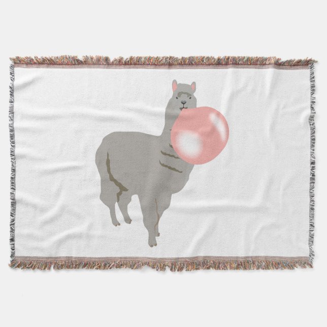 Bubble Gum Llama Blowing Bubble Throw Blanket (Front)