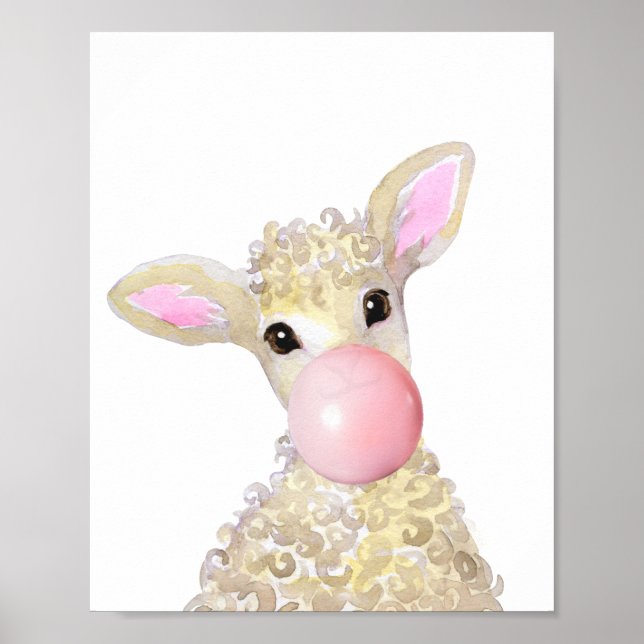 Bubble Gum Nursery Lamb Farm Baby Sheep Poster (Front)