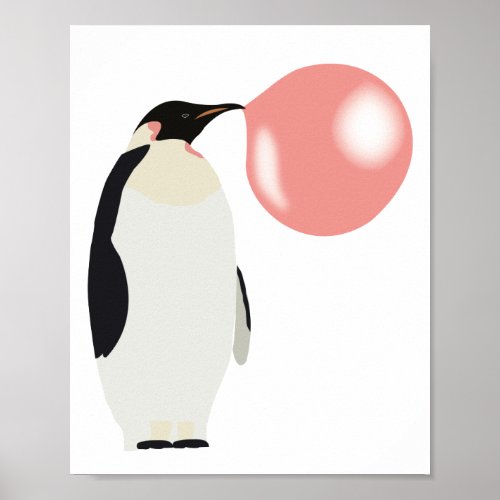 Bubble Gum Penguin Blowing Bubble Poster