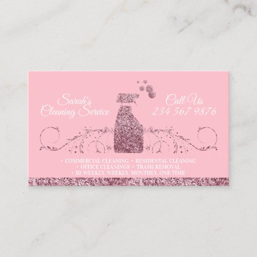 Bubble Gum Pink Cleaning Sparkling Maid Janitorial Business Card