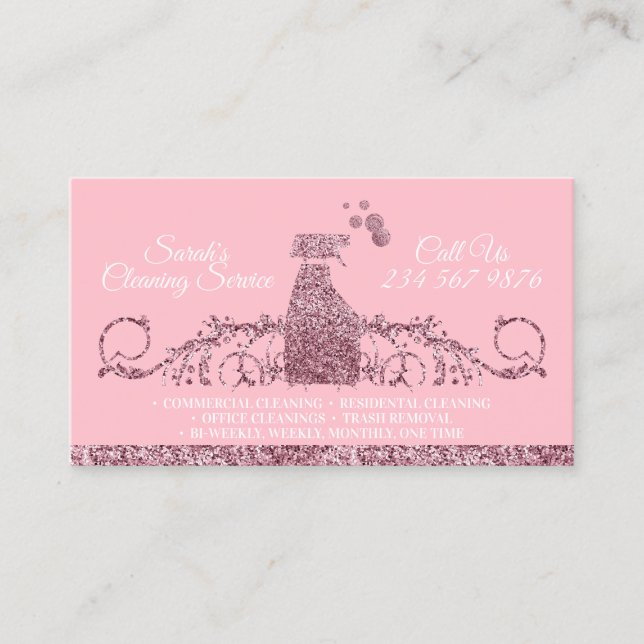 Bubble Gum Pink Cleaning Sparkling Maid Janitorial Business Card (Front)