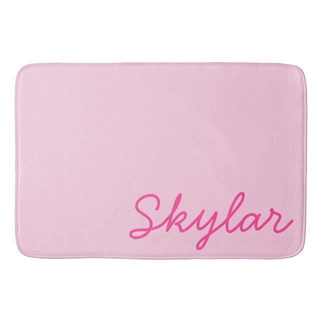 Bubble Gum Pink Hot Pink Custom Cursive Name Bath Mat (Front)