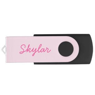 Bubble Gum Pink Hot Pink Custom Cursive Name Flash Drive