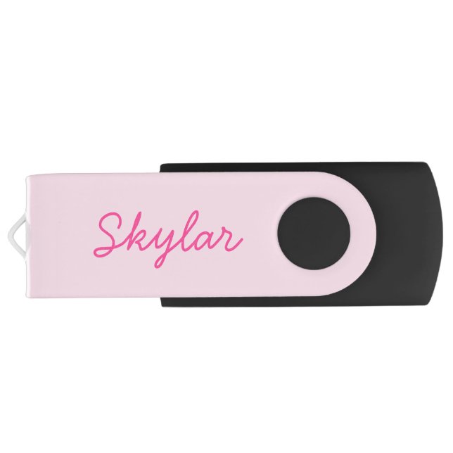 Bubble Gum Pink Hot Pink Custom Cursive Name Flash Drive (Back)