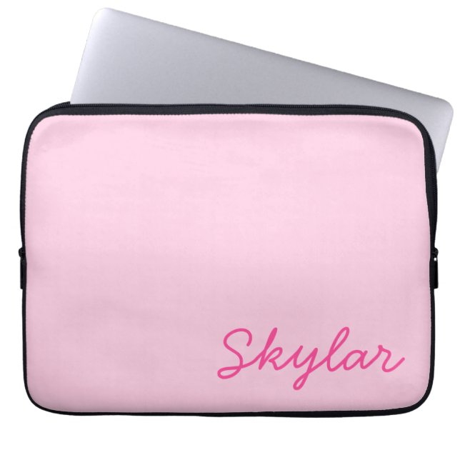 Bubble Gum Pink Hot Pink Custom Cursive Name Laptop Sleeve (Front)