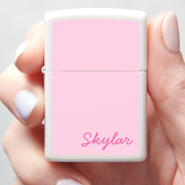 Bubble Gum Pink Hot Pink Custom Cursive Name Zippo Lighter (In Hand)