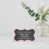 Bubble Gum Pink Stripes; Vintage Chalkboard look Business Card (Standing Front)
