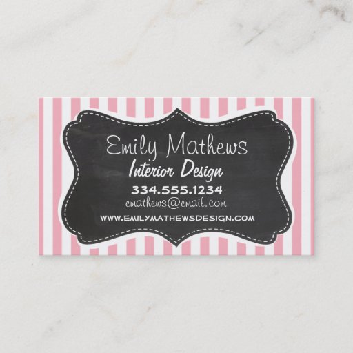 Customizable Bubble Gum Pink Stripes; Vintage Chalkboard look Business Card Templates