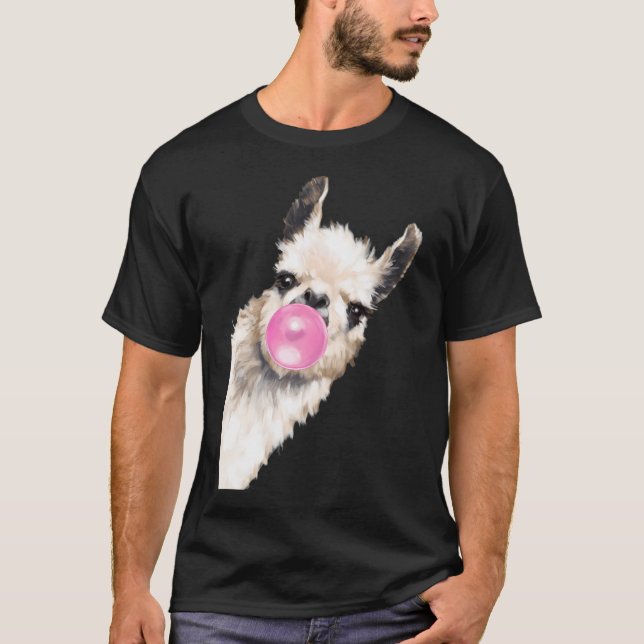 Bubble Gum Sneaky Llama In Blue T-Shirt (Front)