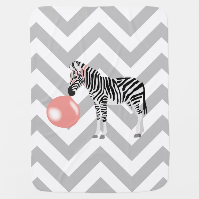 Bubble Gum Zebra Blowing Bubble Baby Blanket (Front)