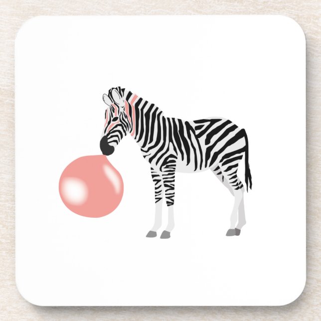 Bubble Gum Zebra Blowing Bubble Beverage Coaster (Front)