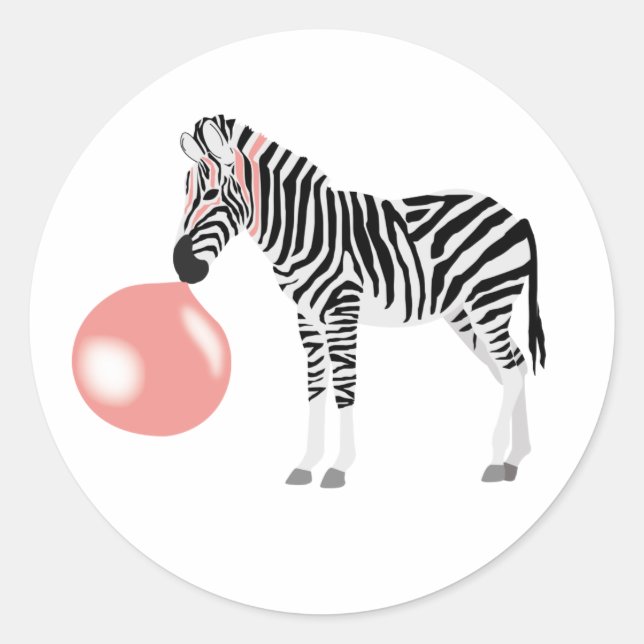 Bubble Gum Zebra Blowing Bubble Classic Round Sticker (Front)