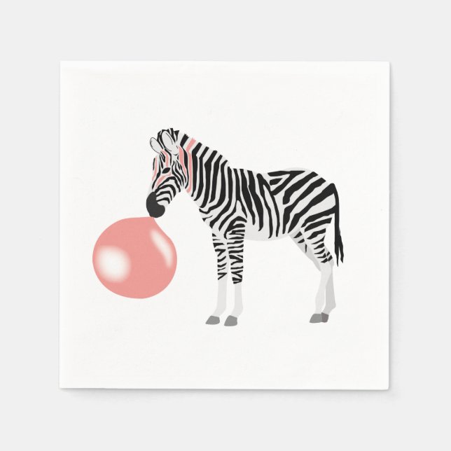 Bubble Gum Zebra Blowing Bubble Napkins (Front)
