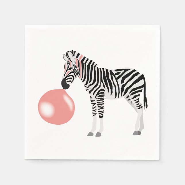 Bubble Gum Zebra Blowing Bubble Napkins (Front)