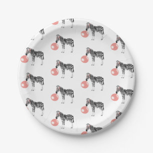 Bubble Gum Zebra Blowing Bubble Pattern Paper Plates