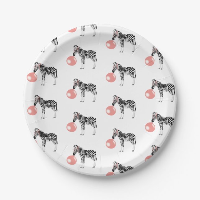 Bubble Gum Zebra Blowing Bubble Pattern Paper Plates (Front)
