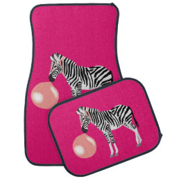 Bubble Gum Zebra Blowing Bubble Pink Background Car Floor Mat