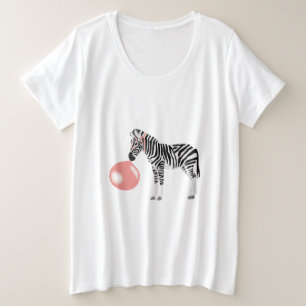 Bubble Gum Zebra Blowing Bubble Plus Size T-Shirt