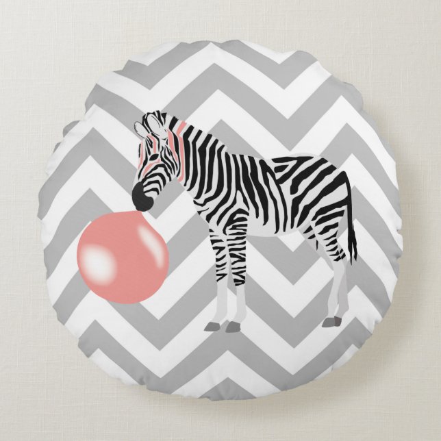 Bubble Gum Zebra Blowing Bubble Round Pillow (Front)