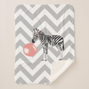 Bubble Gum Zebra Blowing Bubble Sherpa Blanket