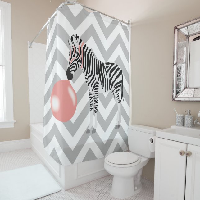Bubble Gum Zebra Blowing Bubble Shower Curtain (In Situ)