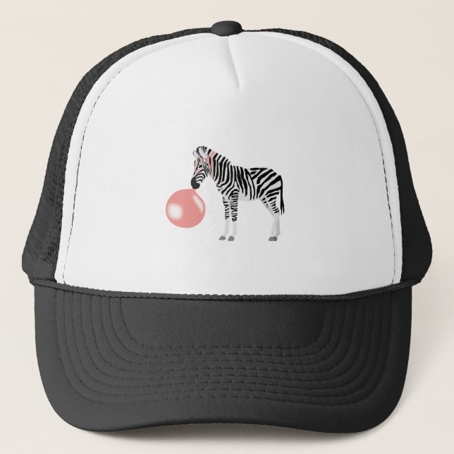 Bubble Gum Zebra Blowing Bubble Trucker Hat (Front)