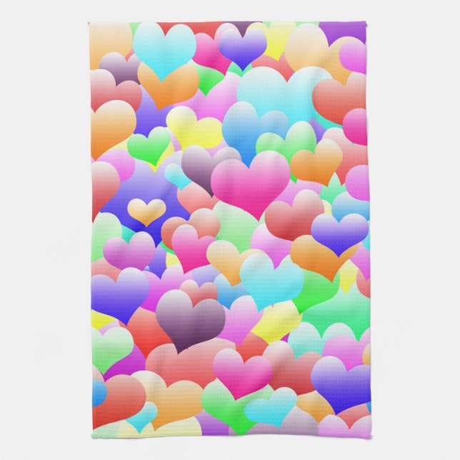 Bubble Hearts Dark Kitchen Towel (Vertical)