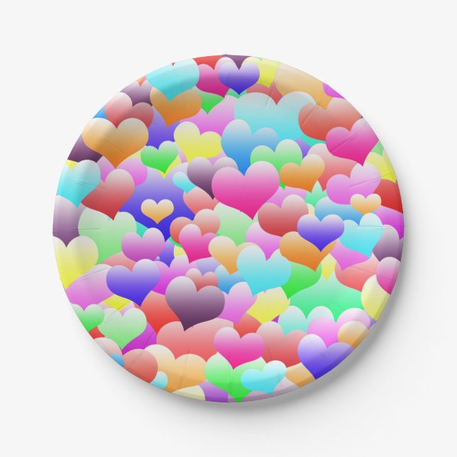 Bubble Hearts Dark Paper Plates (Front)